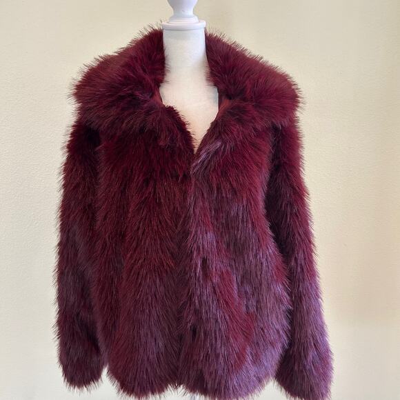 Cotton:On Women's Mimi Faux Fur Jacket Burgundy SZS/M Oversized - Picture 2 of 11
